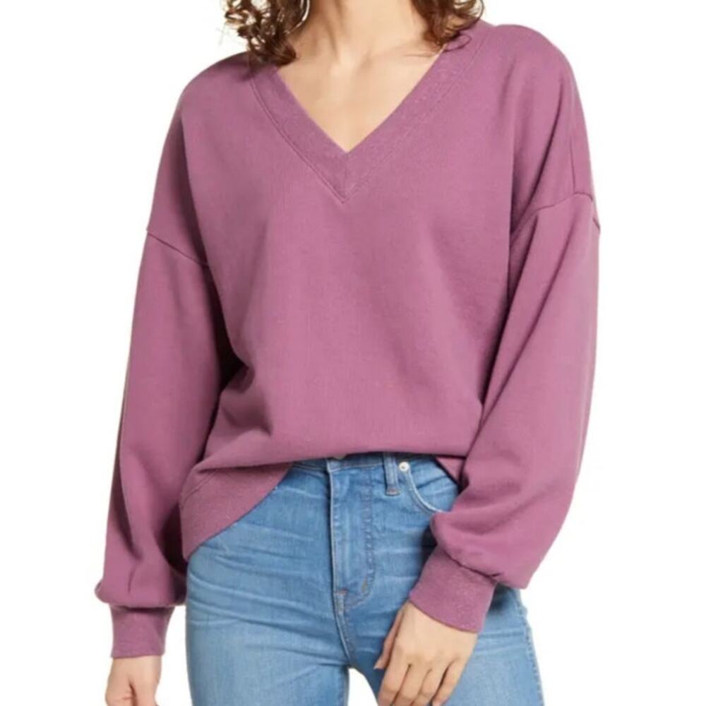 Madewell Cotton Hemp V Neck Cropped Long Sleeve Sweatshirt US Womens XS